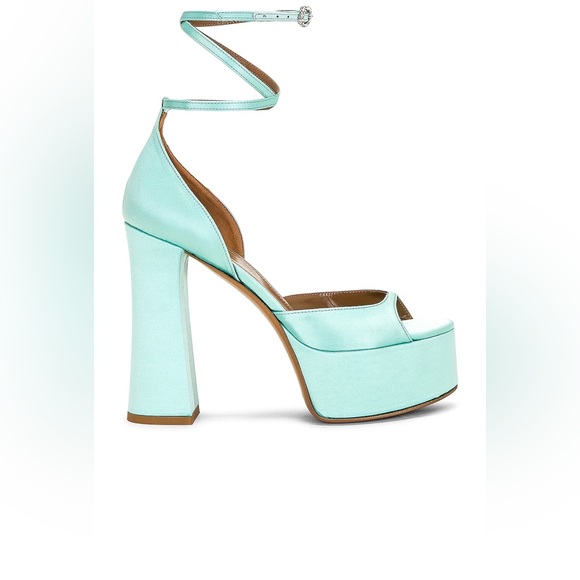 Arielle Baron Dolce Lace Up Platform Sandals Heels in Aqua Satin Light Blue 9 - Picture 1 of 15